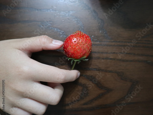 sweet and fresh strawberries holding on hand design for harvest concept