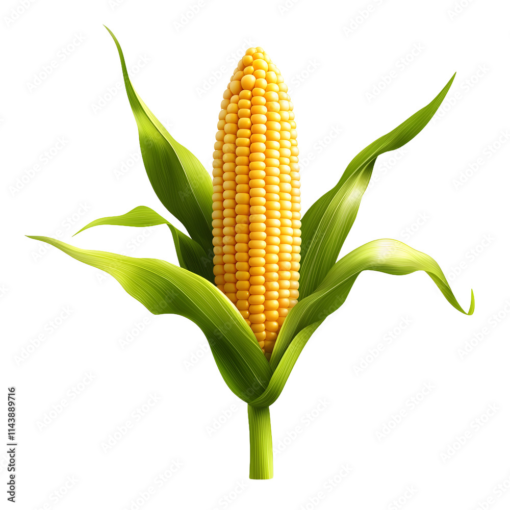 Fresh Corn Cob with Green Leaves Isolated on a White Background Fresh Corn Cob with Green Leaves Isolated on a White Background