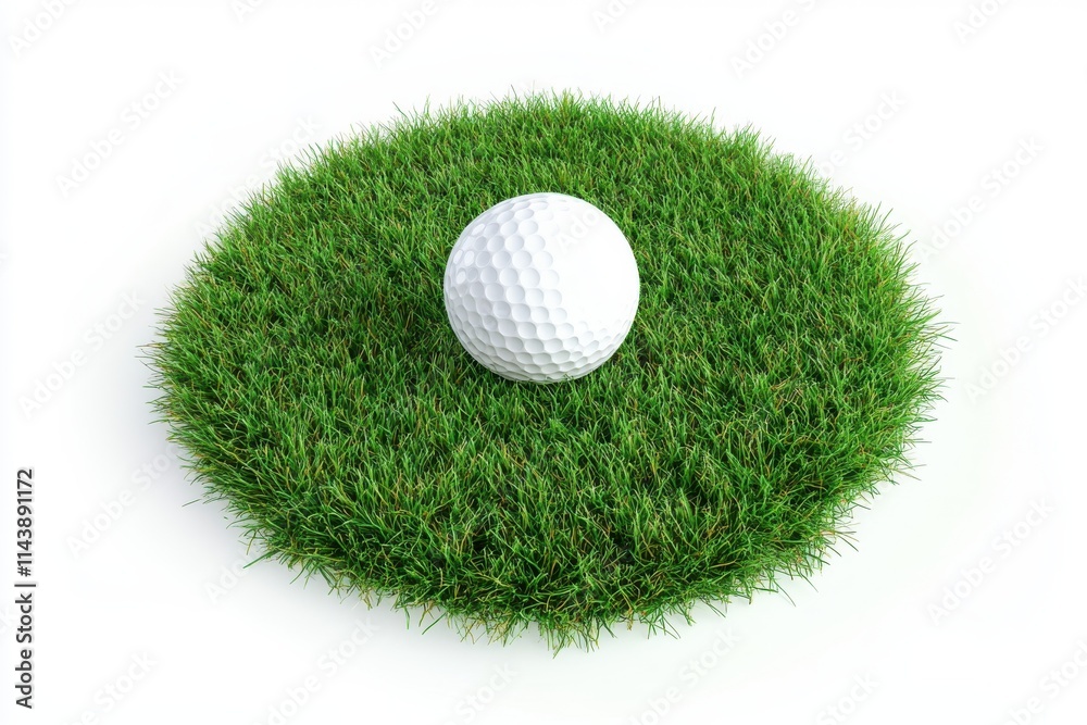Golf ball sitting on grass isolated on white background Golf ball sitting on grass isolated on white background