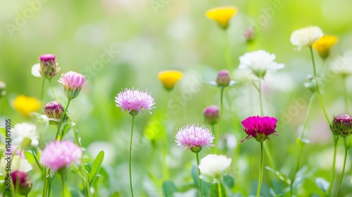 Vibrant Garden Scene with Colorful Wildflowers in Bloom During Bright Spring Daylight Showcasing Nature s Beauty and Serene Atmosphere in the Outdoors
