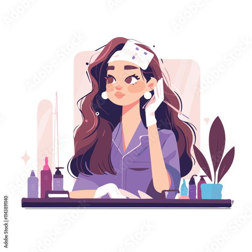 Vector illustration of a girl applying makeup