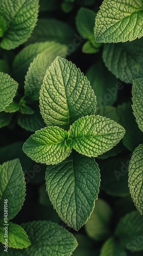 Close-up view of vibrant green leaves showcasing intricate textures and patterns in a natural setting