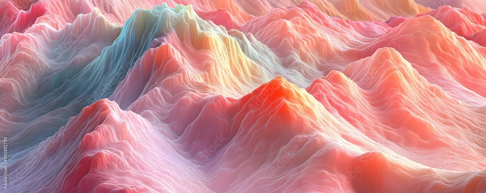 Abstract Pastel Mountain Range, A Digital Illustration of Soft, Curving Peaks and Valleys in a Dreamlike Landscape, Featuring Delicate Hues and Textured Lines. Abstract Pastel Mountain Range, A Digital Illustration of Soft, Curving Peaks and Valleys in a Dreamlike Landscape, Featuring Delicate Hues and Textured Lines.