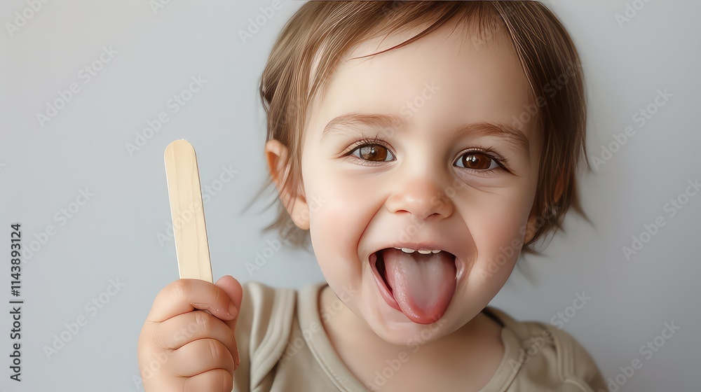 Adorable Toddler Girl Holding Popsicle Stick, Happy Expression Adorable Toddler Girl Holding Popsicle Stick, Happy Expression