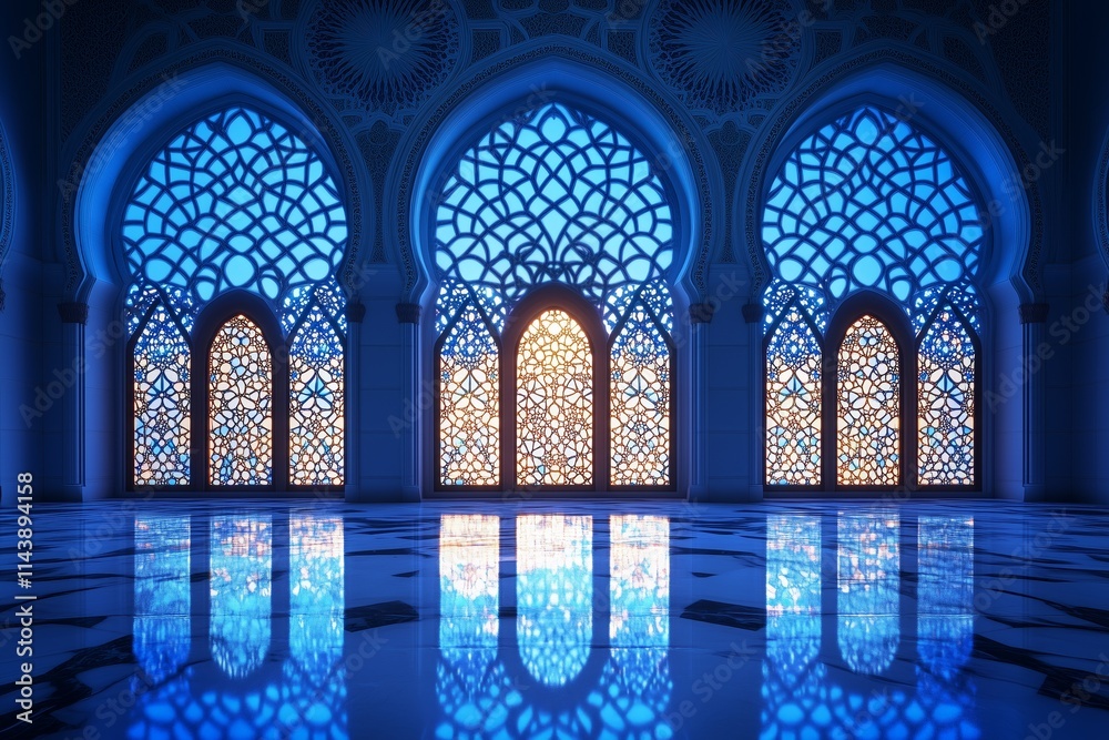 Obraz premium Islamic majestic Moorish arched window design greeting card background 