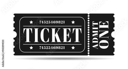 Admit one Ticket design template. Ticket for cinema, movie, circus, carnival, film, festival. Vector isolated on white background