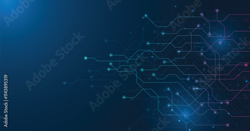 Circuit board blue technology background.Vector abstract technology illustration Circuit board on dark blue background.High tech circuit board connection system concept.	