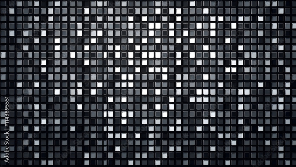 Designed with a black and white mosaic background pattern that looks like an old television signal. Designed with a black and white mosaic background pattern that looks like an old television signal.