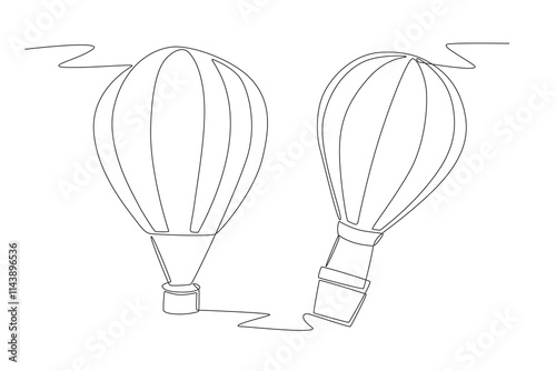 Two hot air balloons. Hot air balloon concept one-line drawing