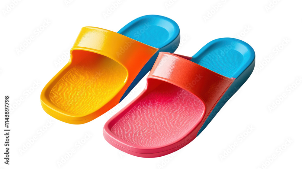 Vibrant Pair of Summer Pool Slides Perfect for Beach Days and Leisure Activities. Vibrant Pair of Summer Pool Slides Perfect for Beach Days and Leisure Activities.