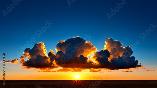 Golden Hour Cloudscape:  A majestic cloud formation painted in hues of orange and gold at the cusp of sunset, creating a breathtaking panorama of celestial beauty. 