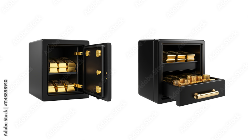 Stylish and Secure Safe with Gold Bars on transparent background Stylish and Secure Safe with Gold Bars on transparent background