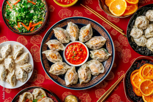 Lunar New Year Family Feast – Traditional Chinese Dishes and Celebration AI-generated photo