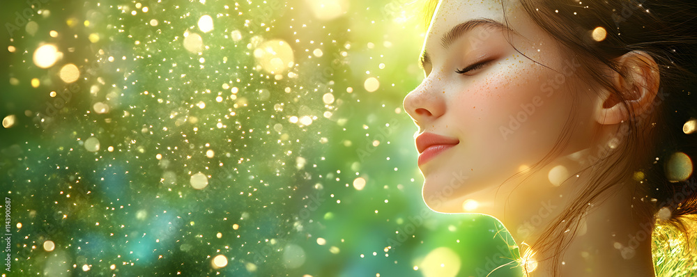 Youthful Beauty, A Dreamlike Portrait of a Woman in a Magical, Sunlit Forest Youthful Beauty, A Dreamlike Portrait of a Woman in a Magical, Sunlit Forest