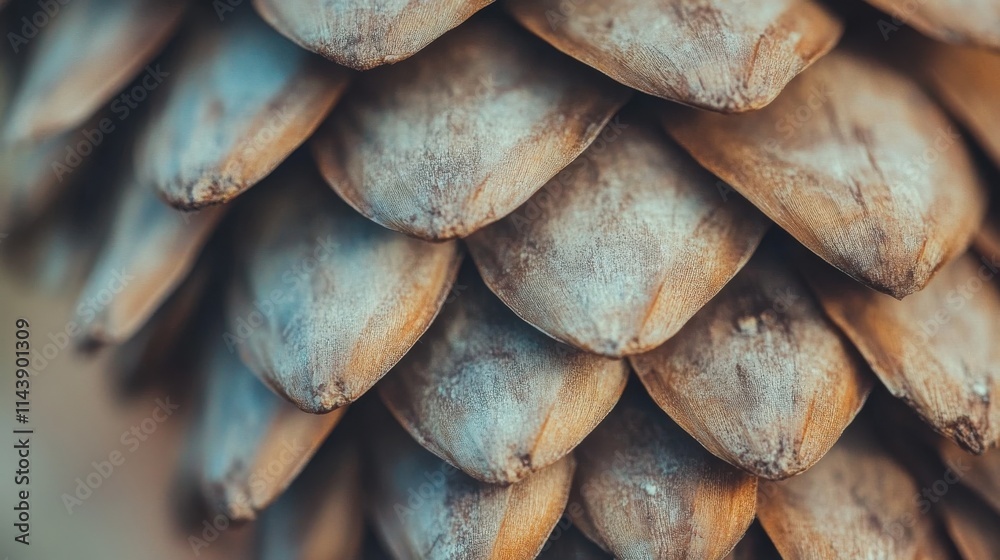 Fototapeta premium Close-up of intricate scales on a pine cone showcasing detailed textures and natural patterns in an outdoor setting