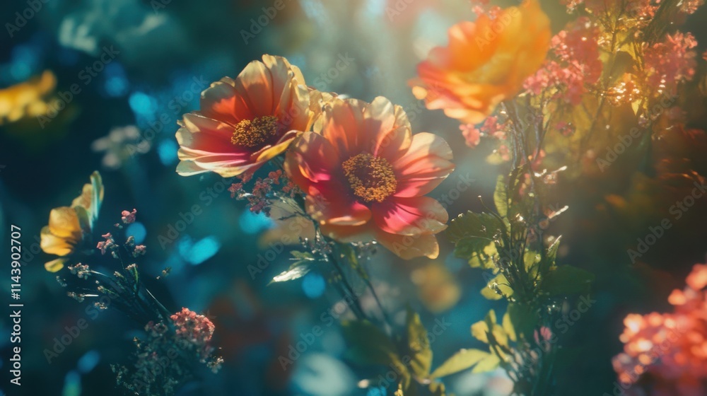 Vibrant summer wildflowers bloom in a sunny meadow filled with colors and life
