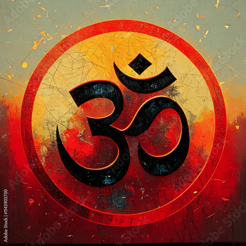 Om symbol rendered in a colourful grunge style