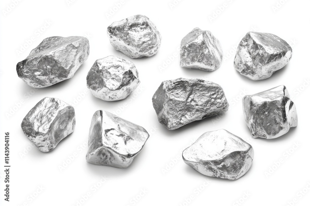 Set of silver nuggets isolated on white background Set of silver nuggets isolated on white background