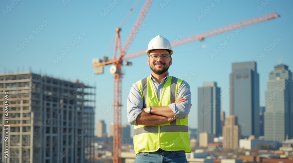 Construction Engineer in White Helmet and Reflective Vest Construction Engineer in White Helmet and Reflective Vest