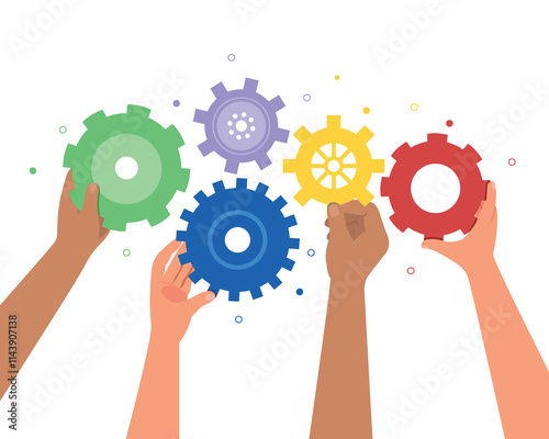 Hands holding metal gears. Concept for technology marketing, industrial and teamwork. 