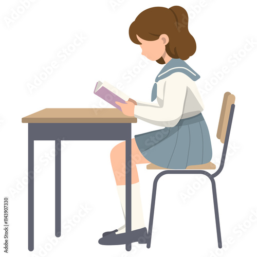 High School Female Student Reading.