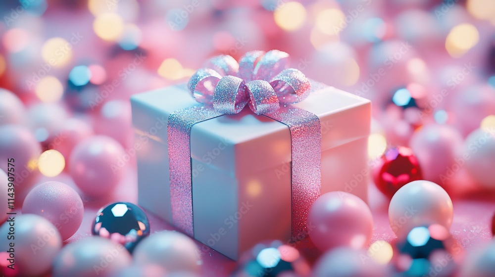 Festive gift box with pastel ornaments. Festive gift box with pastel ornaments.