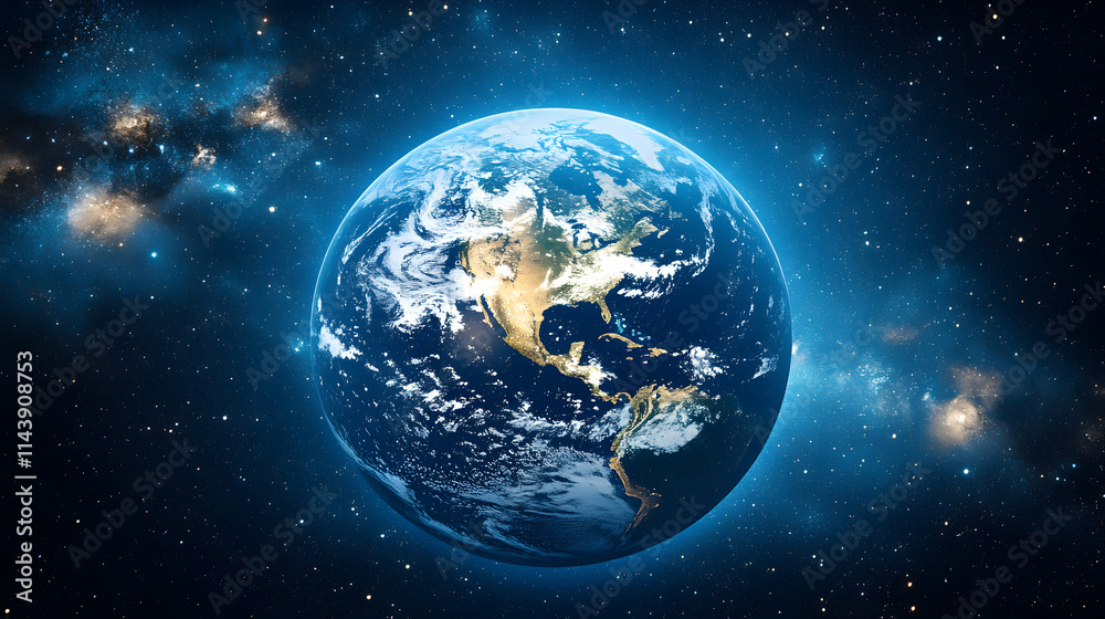 Fototapeta premium Earth, A Vibrant Blue Marble in Cosmic Embrace