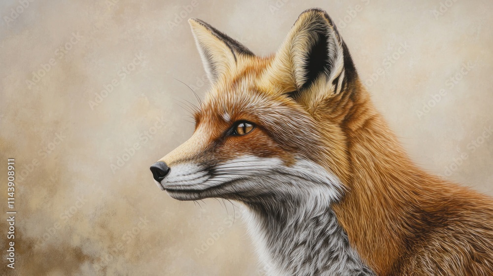 Fototapeta premium Oil painting of a red fox profile.