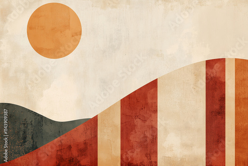 A minimalist retro-style illustration of geometric pattern of warm, earthy color palette.