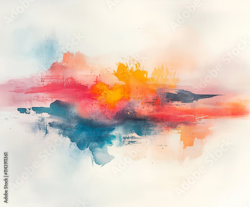 Abstract watercolor painting with soft, flowing brushstrokes and vibrant splashes of color, minimalistic background, artistic and serene mood