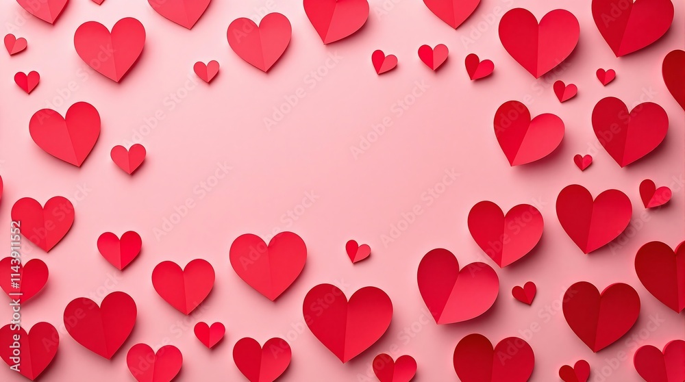 Red paper hearts on a pink background Red paper hearts on a pink background