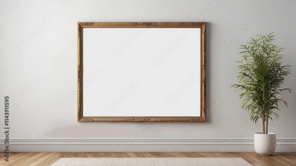 Large Ornate Frame with Blank Canvas and Plant Large Ornate Frame with Blank Canvas and Plant