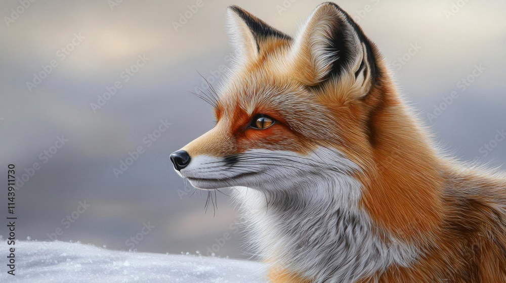 Obraz premium Close-up profile of a red fox in winter landscape.