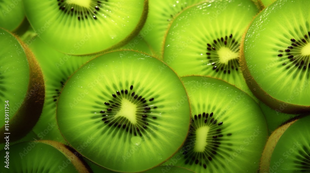 Closeup shot of sliced kiwi fruit revealing intricate green patterns and gradient green background Healthy organic and nutritious kiwi slice with vivid colors and textured surface Closeup shot of sliced kiwi fruit revealing intricate green patterns and gradient green background Healthy organic and nutritious kiwi slice with vivid colors and textured surface