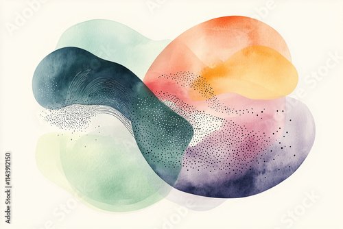 minimalist illustration with organic shapes and subtle watercolor textures
