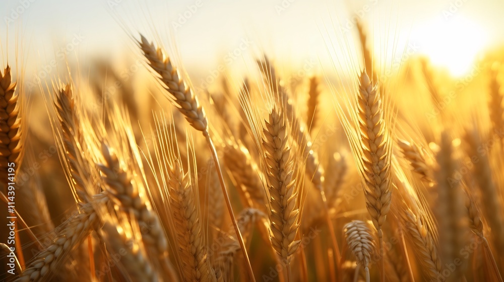 Captivating close up of golden wheat ears swaying gracefully in the warm gentle breeze across an idyllic countryside landscape The soothing motion and warm tones create a serene tranquil atmosphere Captivating close up of golden wheat ears swaying gracefully in the warm gentle breeze across an idyllic countryside landscape The soothing motion and warm tones create a serene tranquil atmosphere