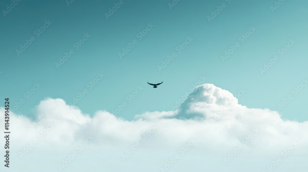 Majestic Bird in Flight Above Fluffy White Clouds Under Clear Sky Capturing the Essence of Freedom and Nature's Beauty in a Serene Atmosphere Majestic Bird in Flight Above Fluffy White Clouds Under Clear Sky Capturing the Essence of Freedom and Nature's Beauty in a Serene Atmosphere