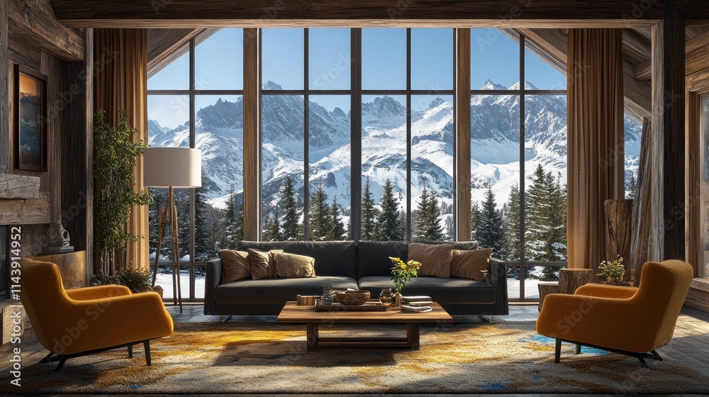 Luxurious living room with mountain view. Luxurious living room with mountain view.