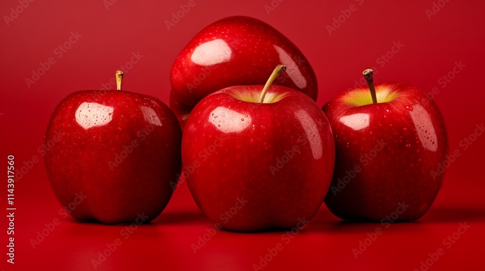 Shiny Glossy Red Apples Resting on a Solid Crimson Background Displaying Elegant Minimalist Simplicity and Natural Beauty Shiny Glossy Red Apples Resting on a Solid Crimson Background Displaying Elegant Minimalist Simplicity and Natural Beauty