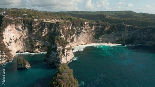Wallpaper Mural Ocean Waves Crashing Onto Pristine Coast At Diamond Beach On Nusa Penida Island In Bali, Indonesia. Aerial, Pull-Back Shot Torontodigital.ca