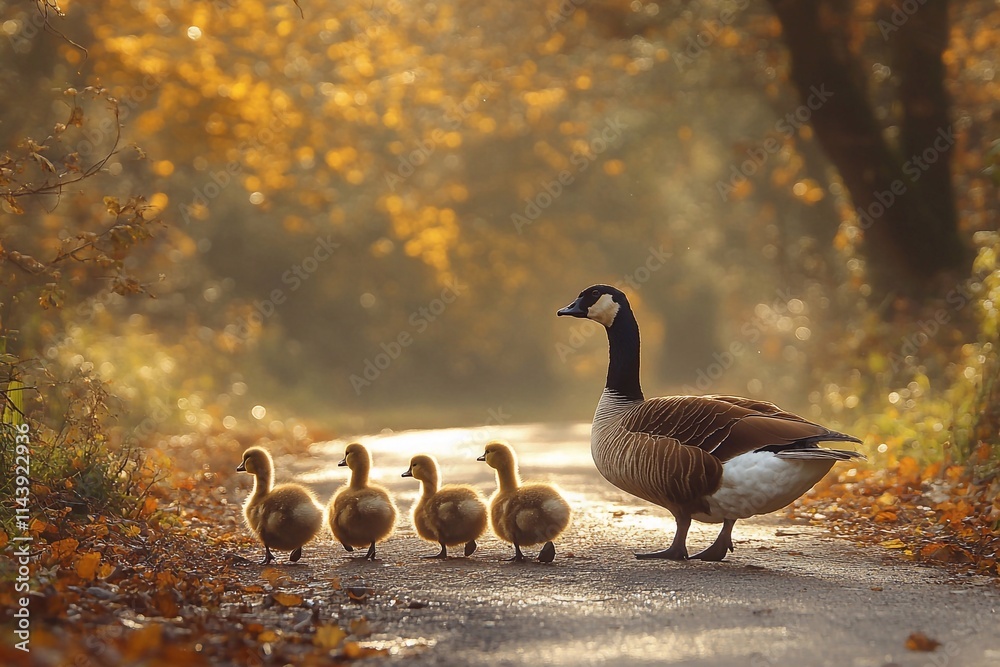 Fototapeta premium Geese in a spacious pen Geese standing in the yard