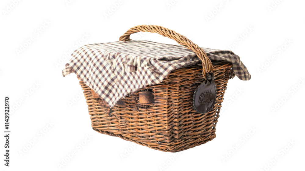 A Beautiful Picnic Basket with Gingham Cloth Perfect for Outdoor Gatherings and Family Picnics. A Beautiful Picnic Basket with Gingham Cloth Perfect for Outdoor Gatherings and Family Picnics.
