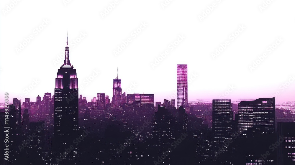 Naklejka premium Purple New York City skyline at sunset.