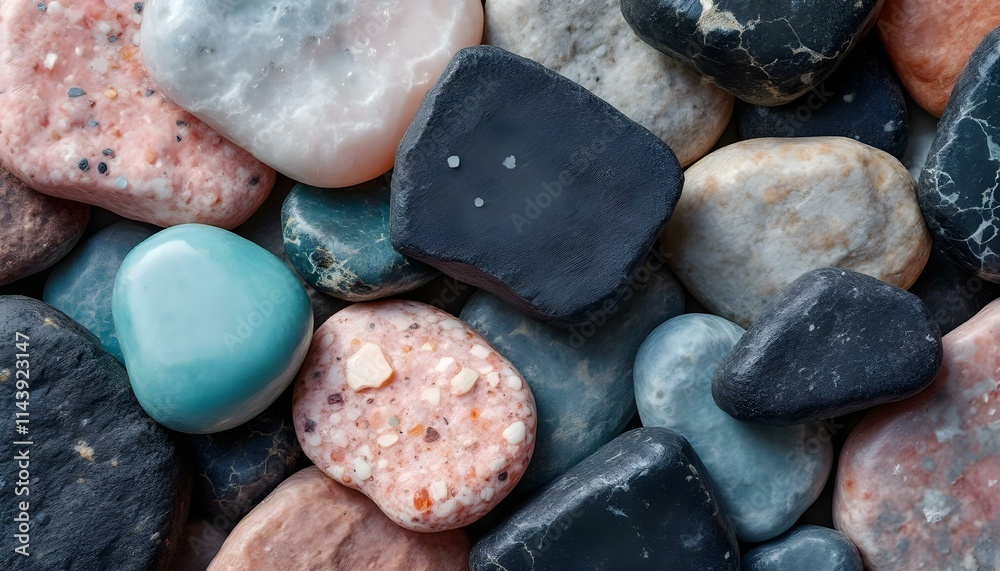 A diverse pile of rocks showcasing various colors and shapes, highlighting nature's unique textures and patterns A diverse pile of rocks showcasing various colors and shapes, highlighting nature's unique textures and patterns