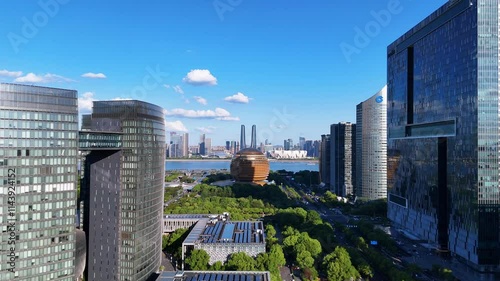 Aerial Scenery of Qianjiang New City, Hangzhou, Zhejiang Province, China