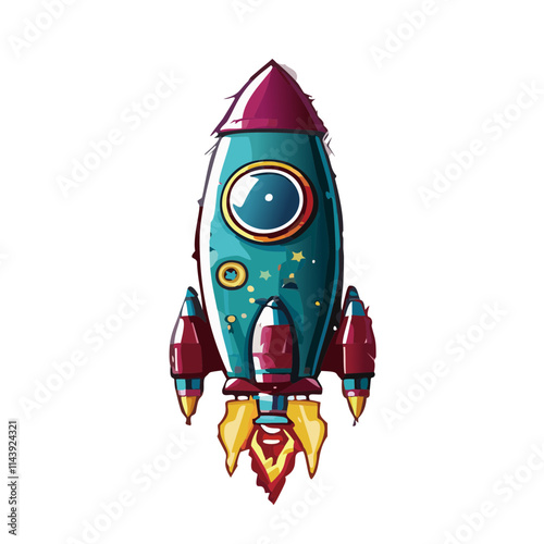 Retro rocket icon. Cartoon style illustration. レトロなロケットのアイコン。マンガ風なイラスト。