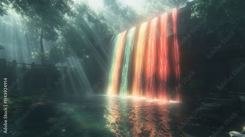 Enchanted Waterfall in a Mystical Forest: A Serene Natural Landscape Enchanted Waterfall in a Mystical Forest: A Serene Natural Landscape