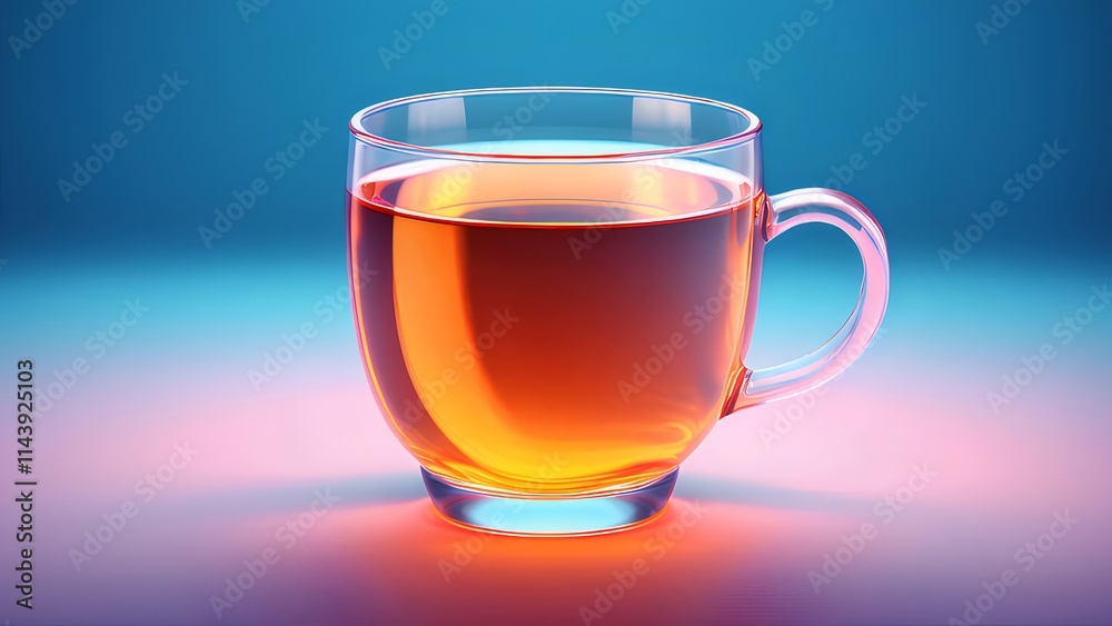 Glass mug of amber tea on colorful background. Glass mug of amber tea on colorful background.