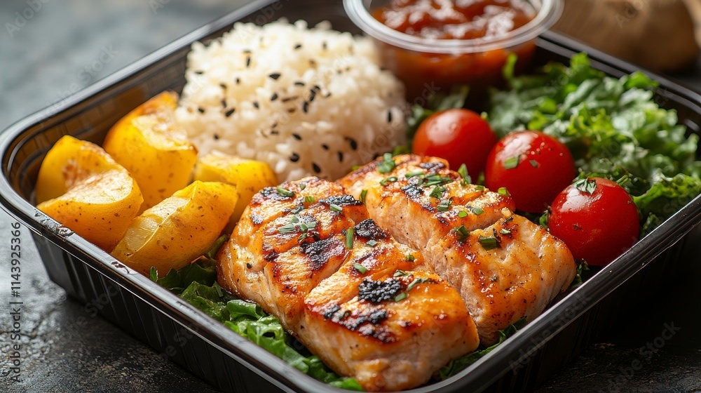 Grilled Salmon with Rice and Vegetables - A Healthy and Delicious Lunch Grilled Salmon with Rice and Vegetables - A Healthy and Delicious Lunch