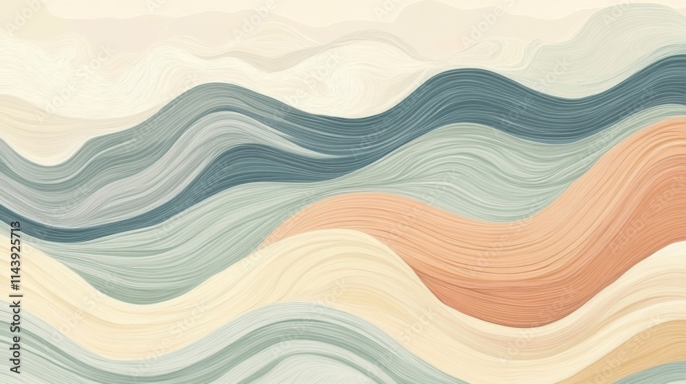 Fototapeta premium Abstract wavy lines in muted pastel colors.